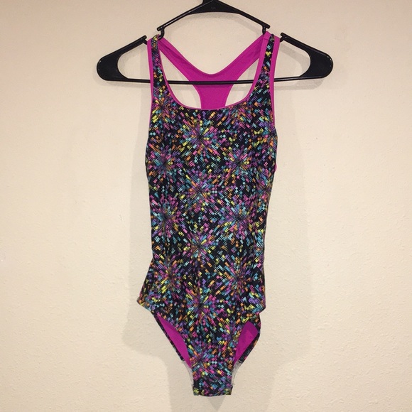 Girls speedo geometric psychedelic pattern swimsuit size 14